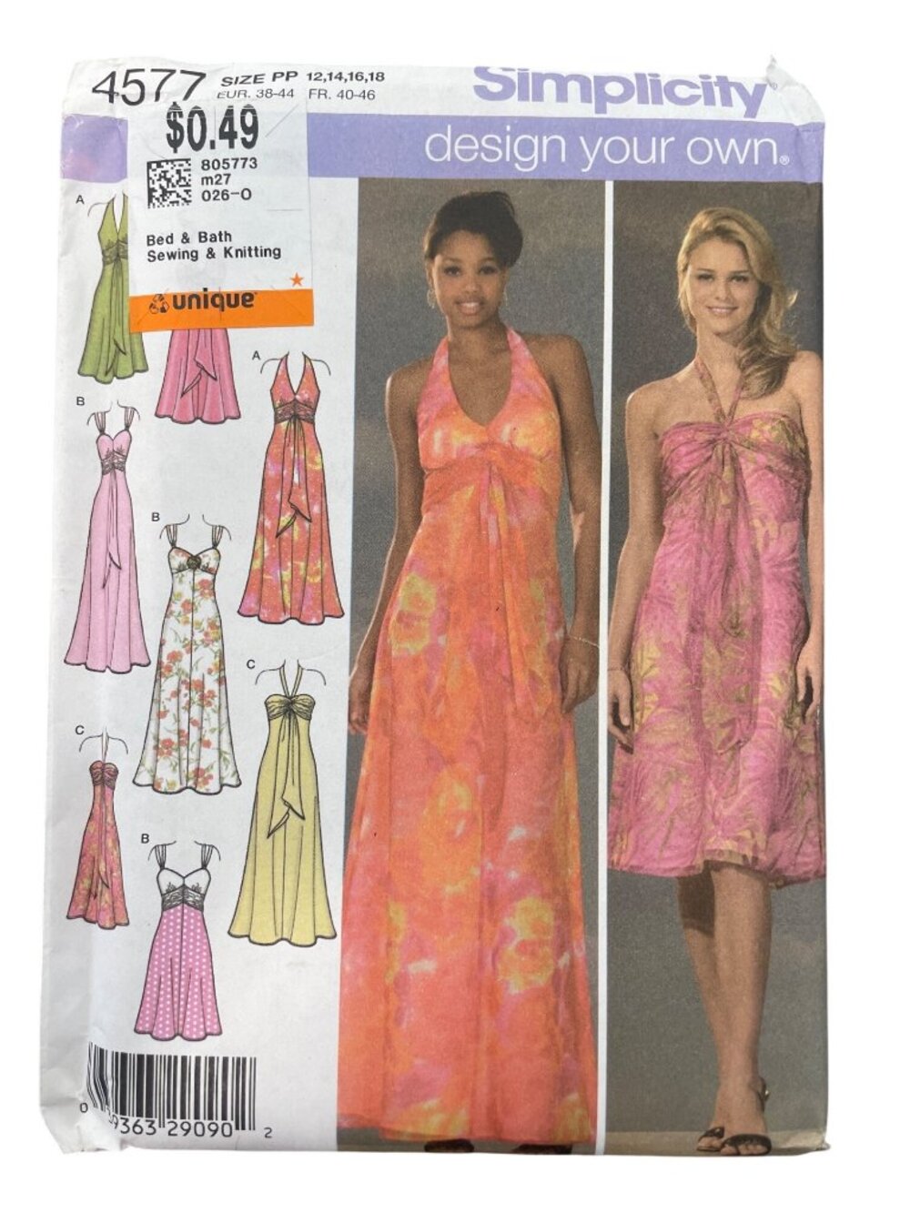 Simplicity 4577 Dress Sewing Pattern Size 12-18 Evening Halter Maxi Short UNCUT
